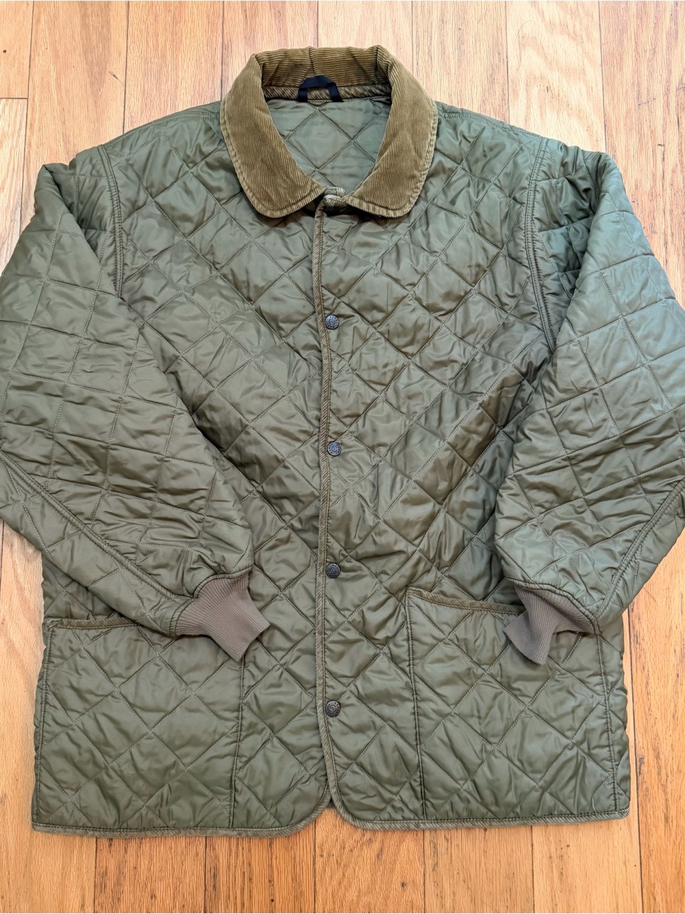 Vintage Henri Lloyd Olive Green Quilted Jacket with Corduroy Collar